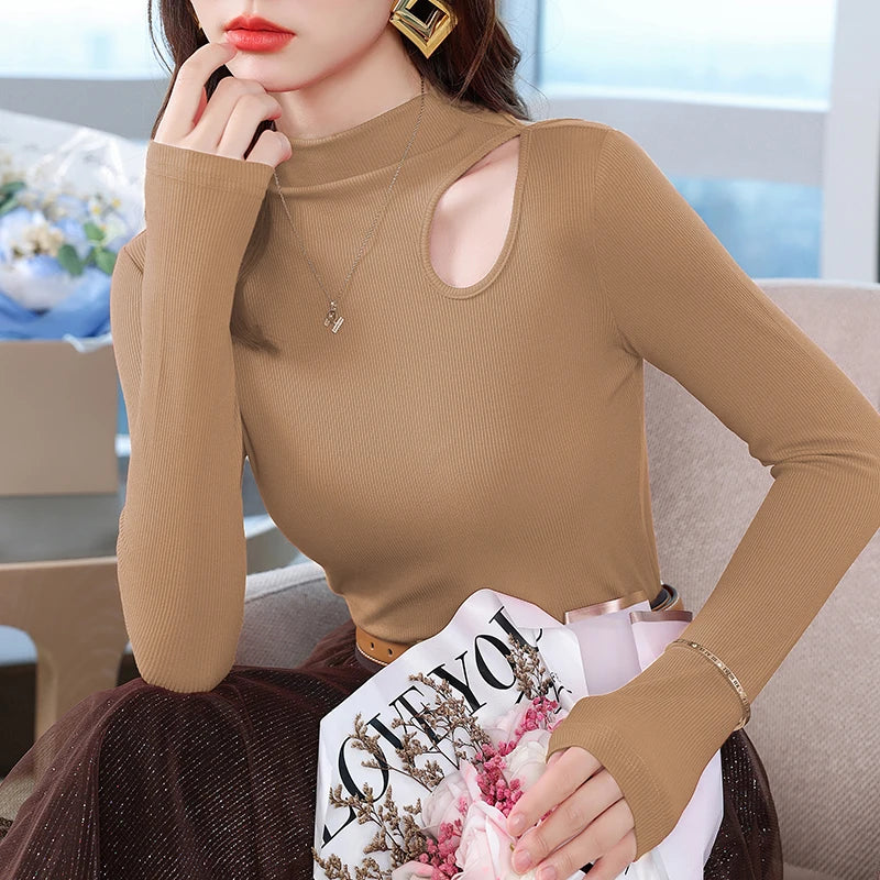 Dames Herfst Winter Bottoming Shirt Zwart Wit Casual Basic Slim Fluweel Thermisch