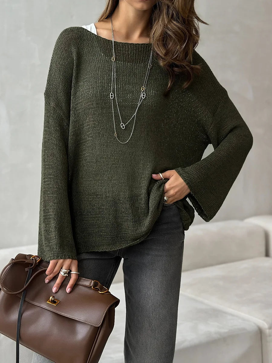 Bornladies Simple Solid Color Long Sleeved Sweater Women s Spring Knitted Hollow