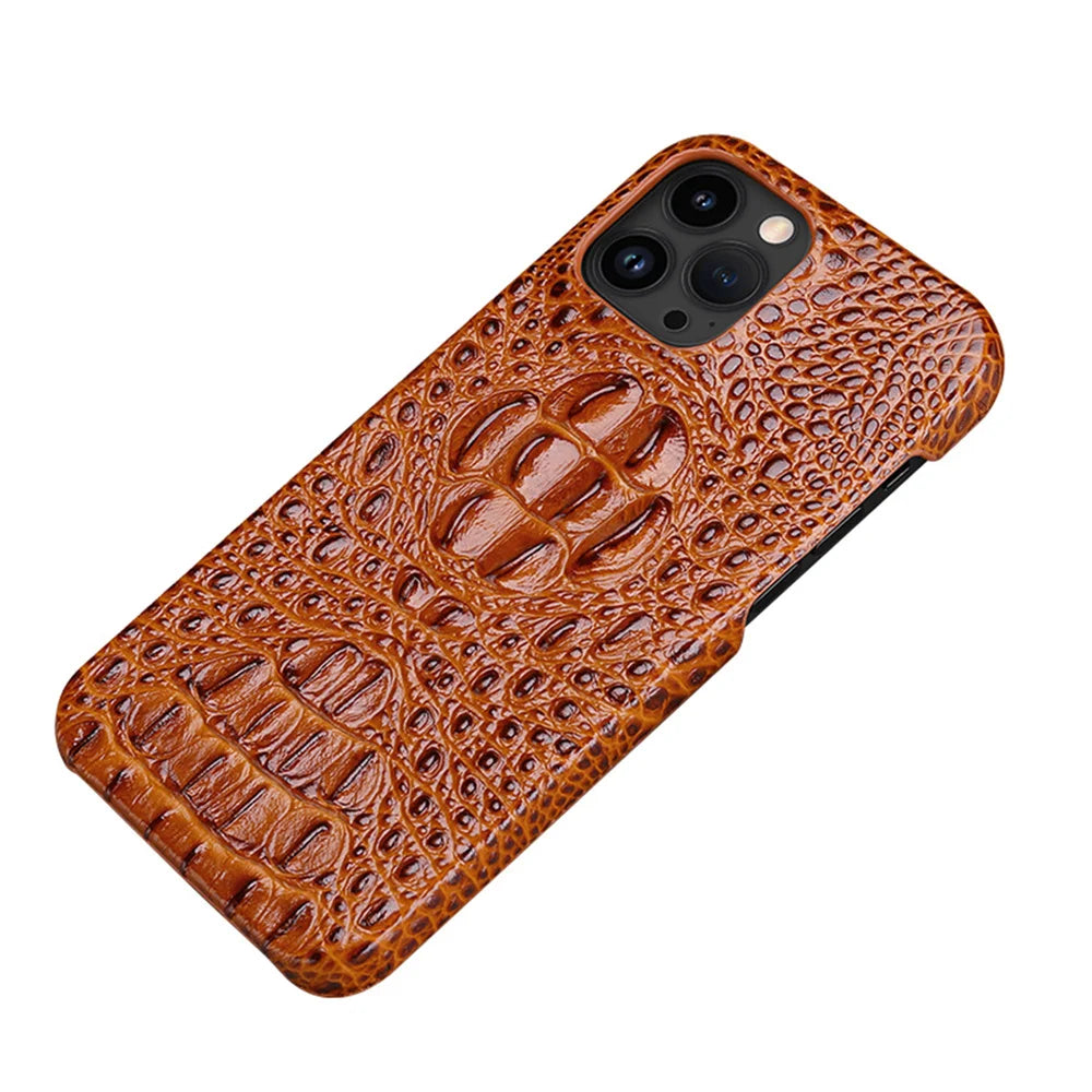 Leren telefoonhoesje voor iPhone 15 Pro Max hoesje met 3D krokodillenpatroon