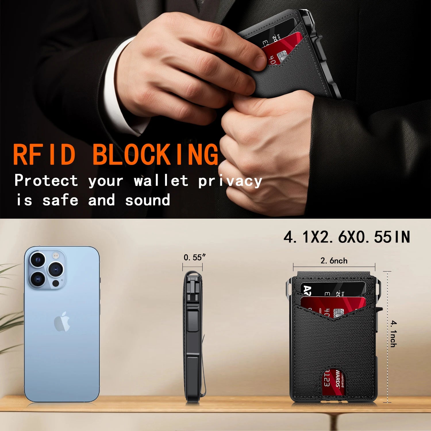Mens Wallet Tactical Bifold Wallets for Men Metal Rfid Blocking Aluminum Money