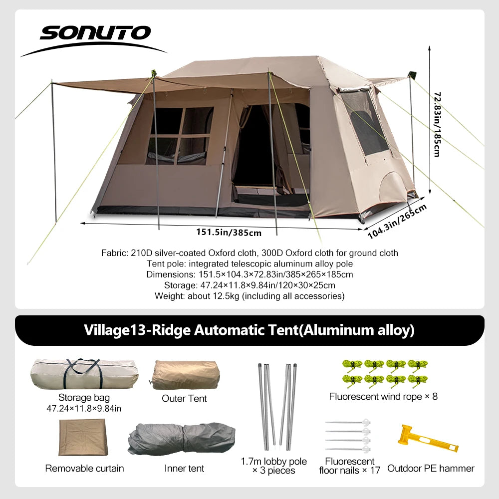 Sonuto Quick Setup Large Camping Automatic Tent 4 7 Person Double Hall Ridge