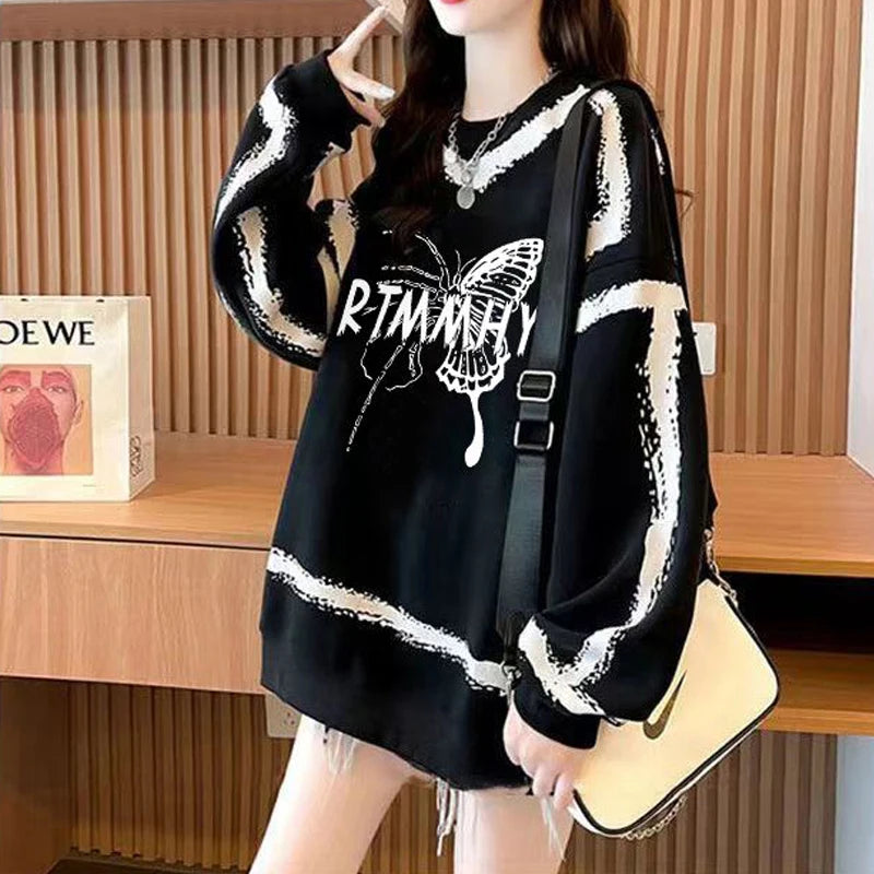 Dameskleding Koreaanse vlinderprint streetwear Y2K sweatshirt casual oversized tuniek hoodie O