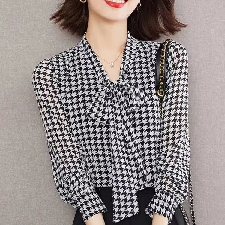 Lente Herfst Sjaalkraag Mode Lange Mouw Blouse Dames High Street Casual