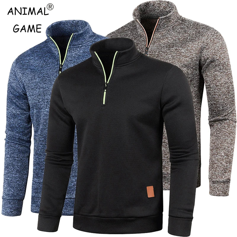 Autumn Men s Half Zipper Sweatshirts Long Sleeve Solid Color Pullover Turtleneck