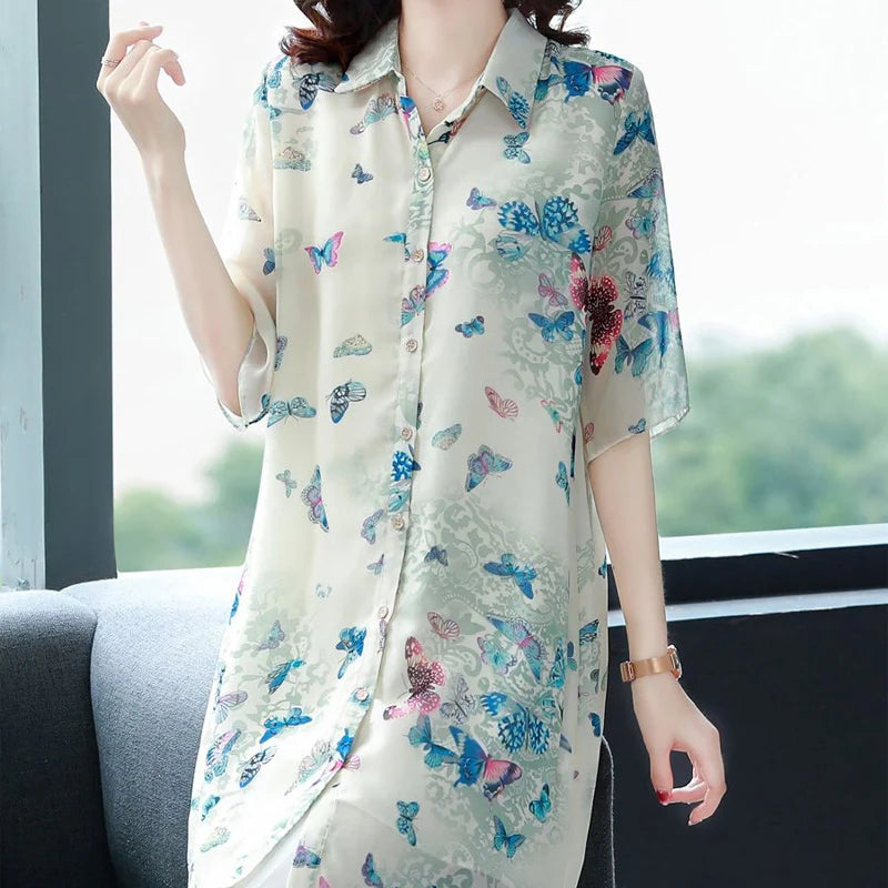 Zomer Polo Kraag Mode Korte Mouw Shirt Dames High Street Casual Los
