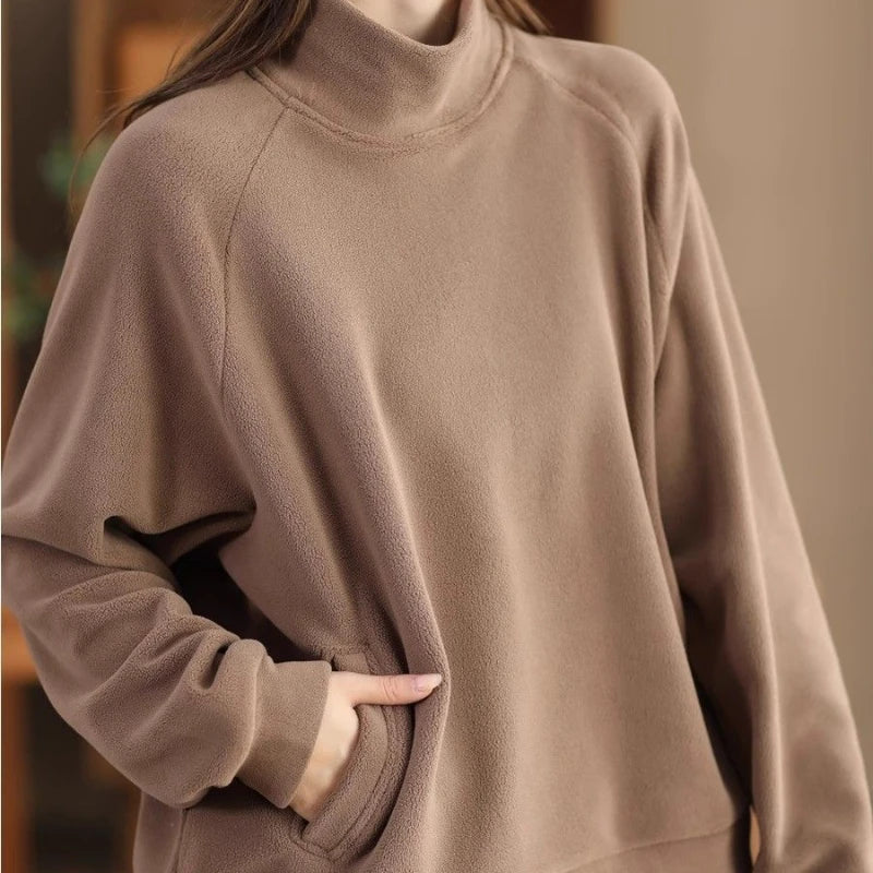 Herfst Winter Mode Hoge Kraag Lange Mouw Effen Jassen Sweatshirt Dameskleding Koreaans Los