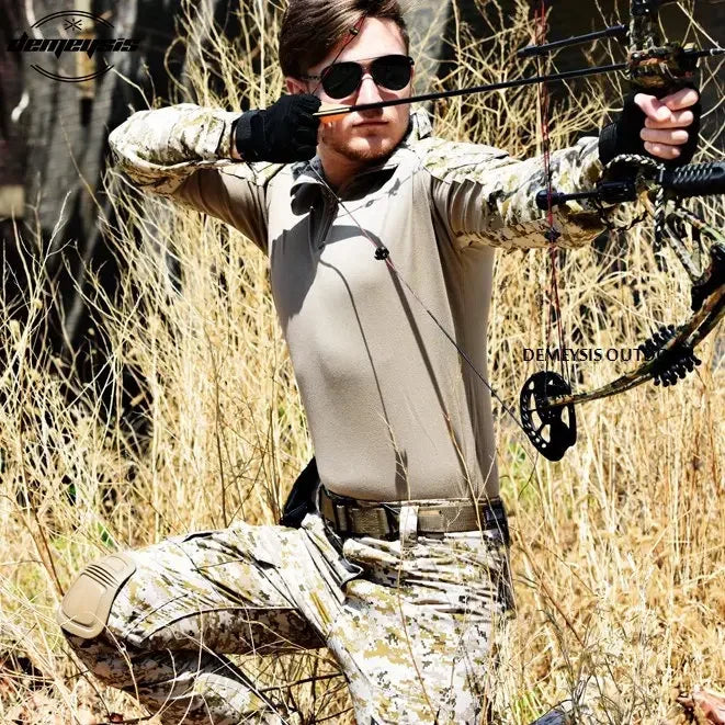 Woodland Camouflage Uniform Tactical Combat Suit Airsoft War Game Clothing Shirt + Pants Elbow