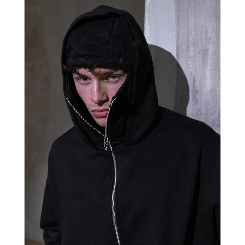 Men s Double Hat Mask Zipper Design Winter Windproof Hoodie Sports Jacket