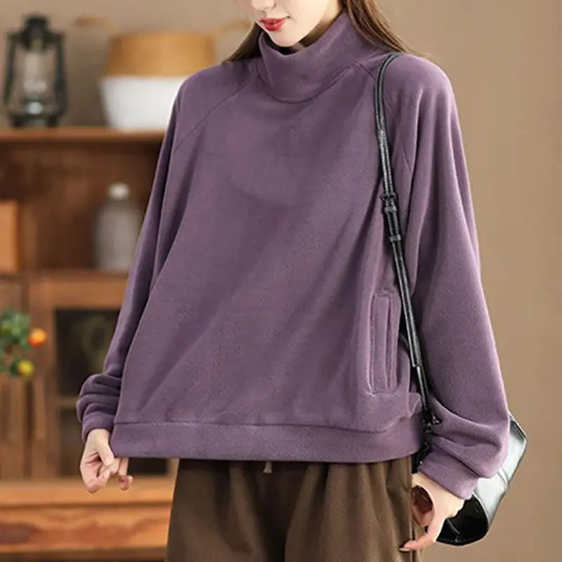 Herfst Winter Mode Hoge Kraag Lange Mouw Effen Jassen Sweatshirt Dameskleding Koreaans Los