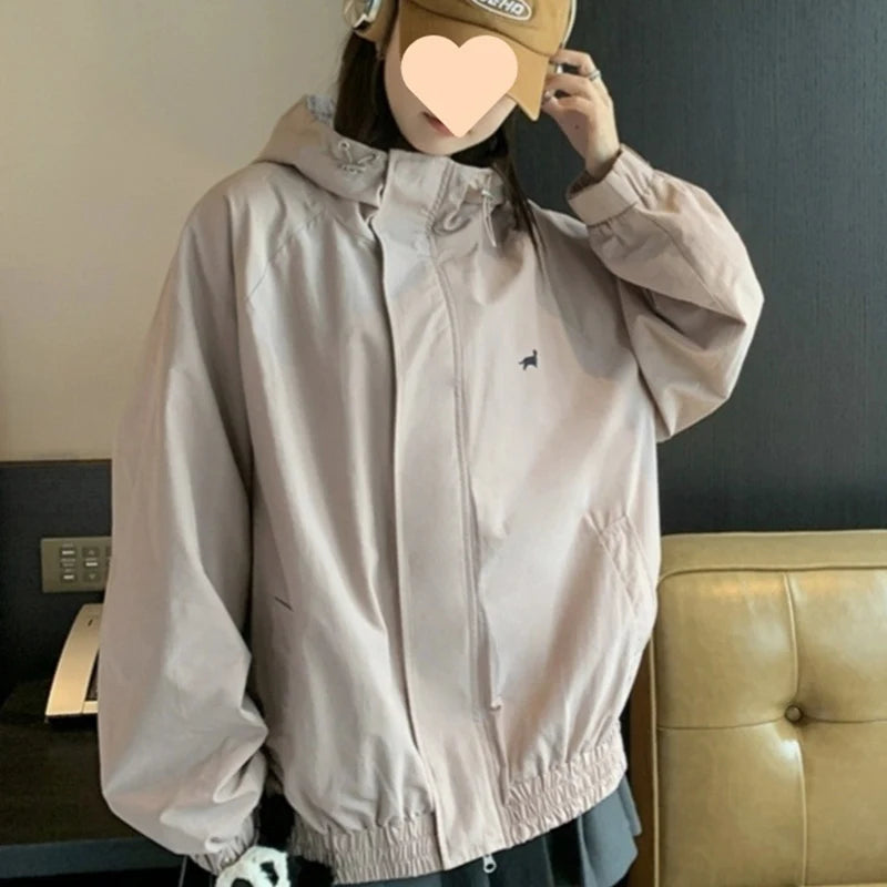 Koreaanse roze ritsjas voor dames, herfst/winter, windjack met omslagkraag