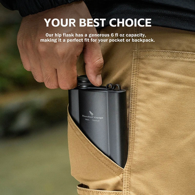 Фляжка Boundless Voyage Titanium Hip Flask 180 мл / 240 мл, ультралегкая, маленькая бутылка для ликера