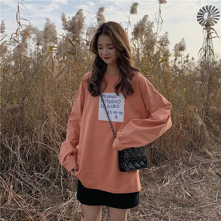 Cotton Loose Long Sleeved Top Women s Base T shirt