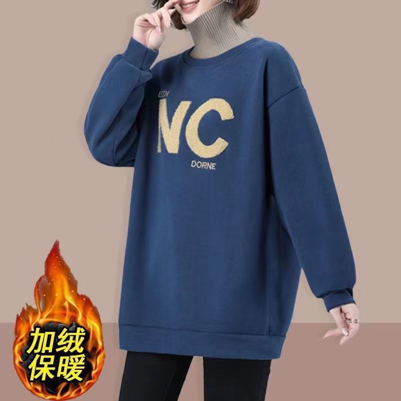 Herfst- en winterse effen coltrui met lange mouwen voor dames met letter plus