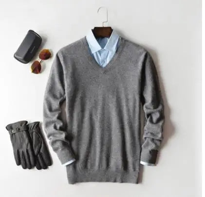 Classic Pullover V Neck Sweater Men Autumn Winter Cashmere Cotton Blend Warm Jumper Clothes Pull