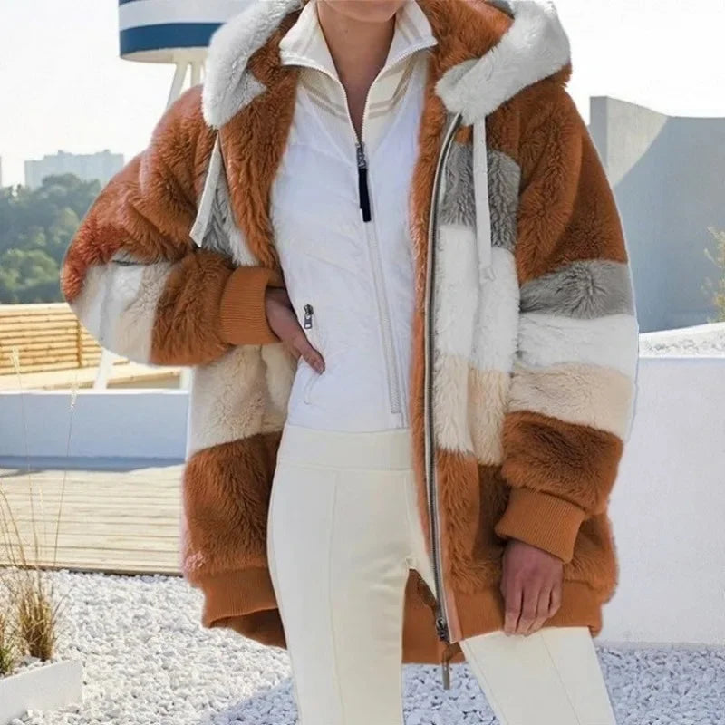 Oversized jas voor dames, herfst/winter, warme, zachte capuchon met capuchon