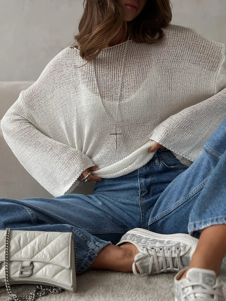 Bornladies Simple Solid Color Long Sleeved Sweater Women s Spring Knitted Hollow