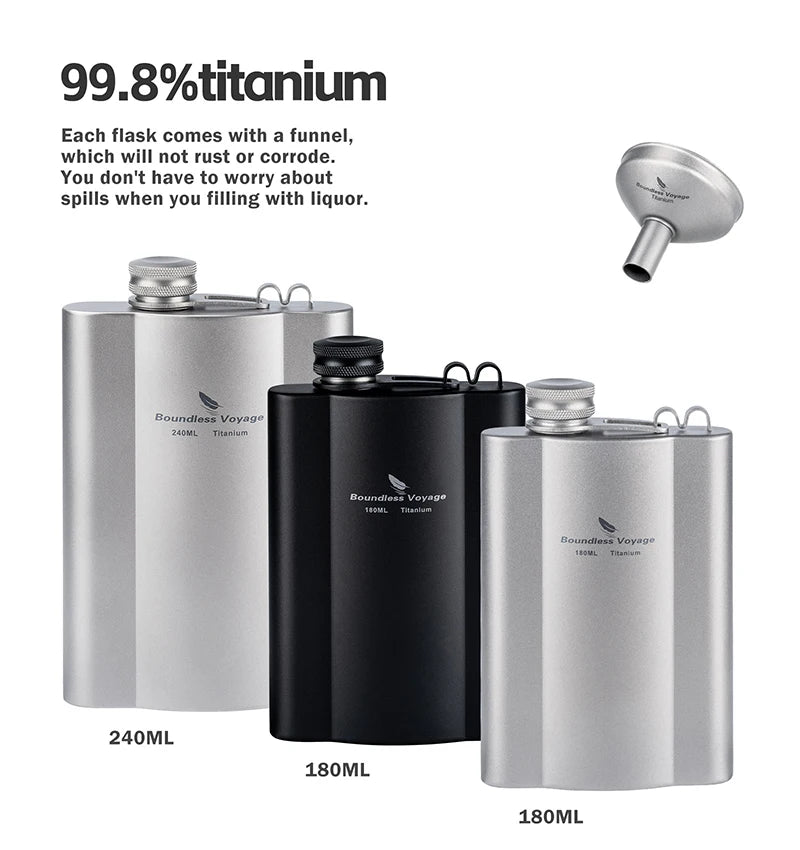 Фляжка Boundless Voyage Titanium Hip Flask 180 мл / 240 мл, ультралегкая, маленькая бутылка для ликера