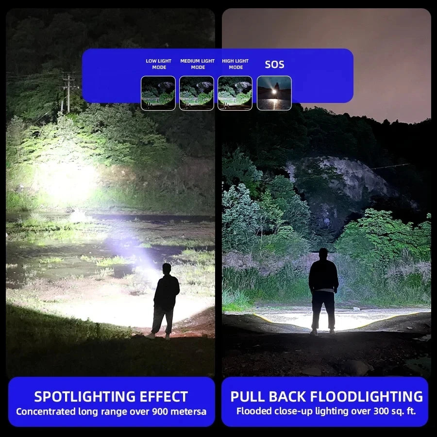 100W krachtige LED-zaklamp, ultraheldere tactische zaklamp met groot bereik, USB