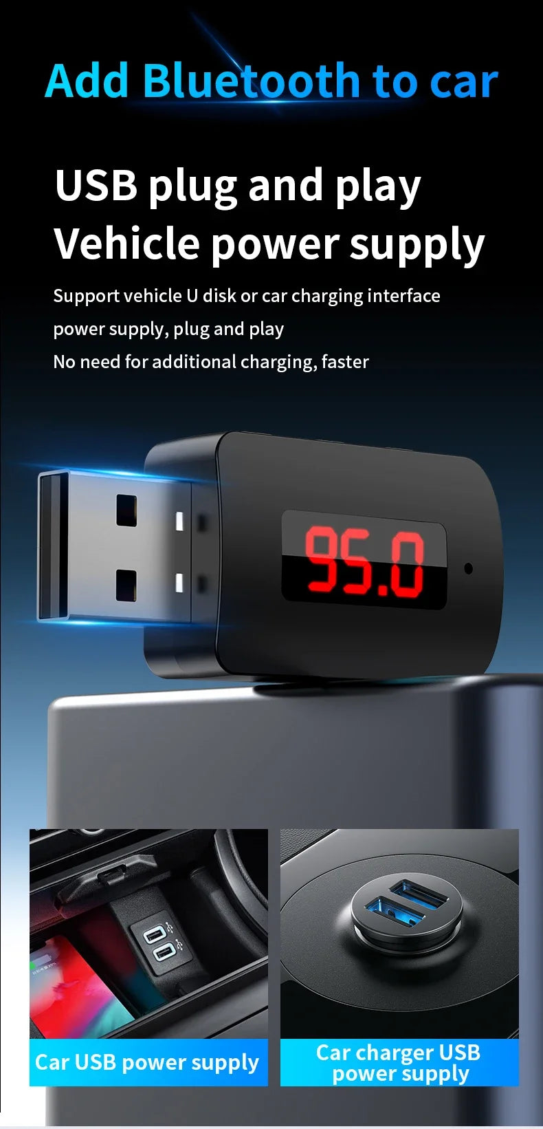Bluetooth 5.4 Auto Zender Ontvanger Handsfree Bellen Autokit Mini USB Voeding
