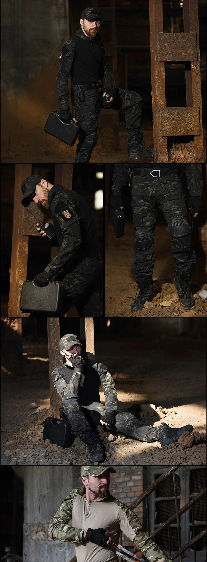 Tactical Camouflage Uniform Clothes Mens Outdoor Paintball Hunting Combat Shirt + Pants with Knee