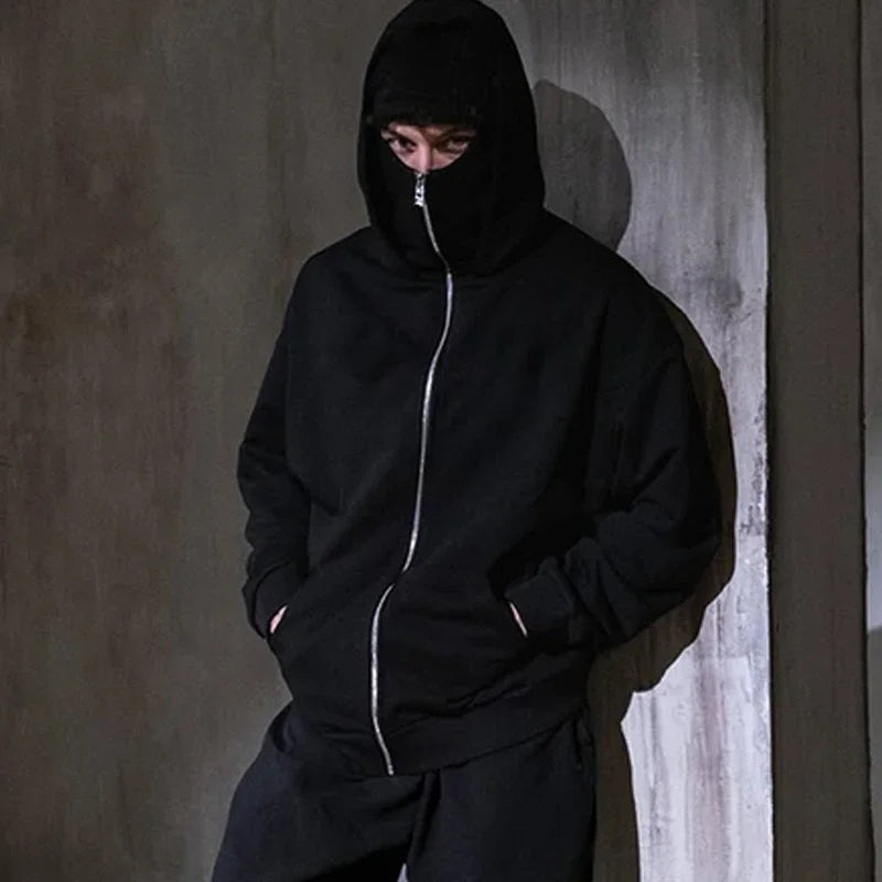 Men s Double Hat Mask Zipper Design Winter Windproof Hoodie Sports Jacket