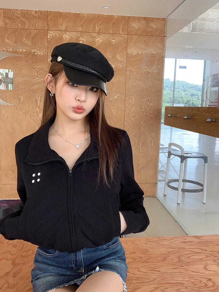 Coltruien voor dames, effen ritsontwerp, chique Koreaanse stijl, eenvoudig