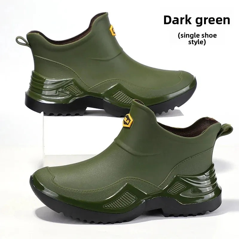 Korean Style Short Sporty Rain Boots Thickened Wide Comfortable Men s Slip On Water Shoes Anti