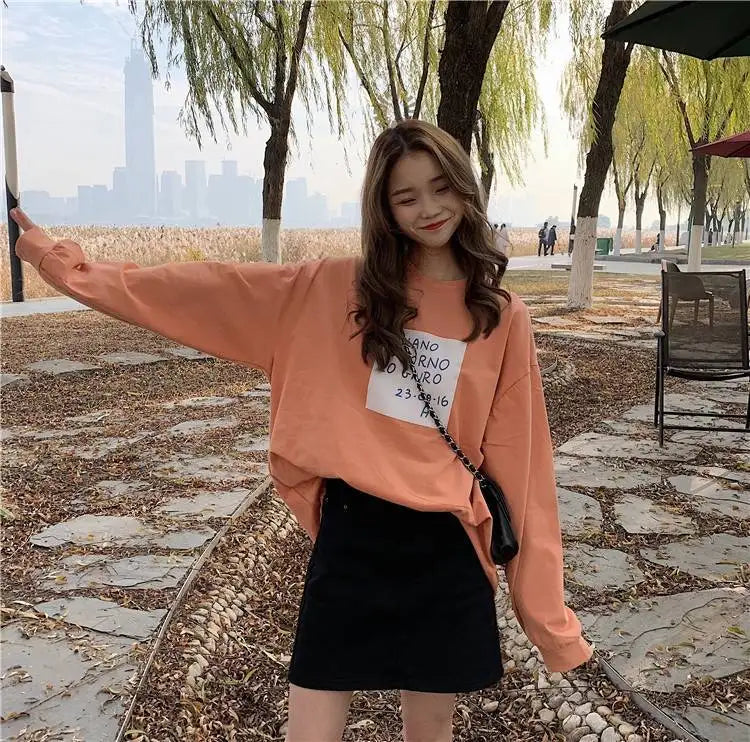 Cotton Loose Long Sleeved Top Women s Base T shirt