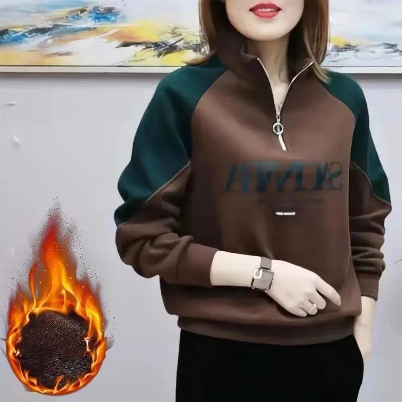 Herfst Winter Dames Trui Turtleneck Effen Letterprint Rits Lantaarn