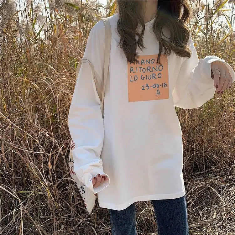 Cotton Loose Long Sleeved Top Women s Base T shirt