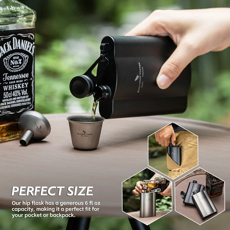 Фляжка Boundless Voyage Titanium Hip Flask 180 мл / 240 мл, ультралегкая, маленькая бутылка для ликера