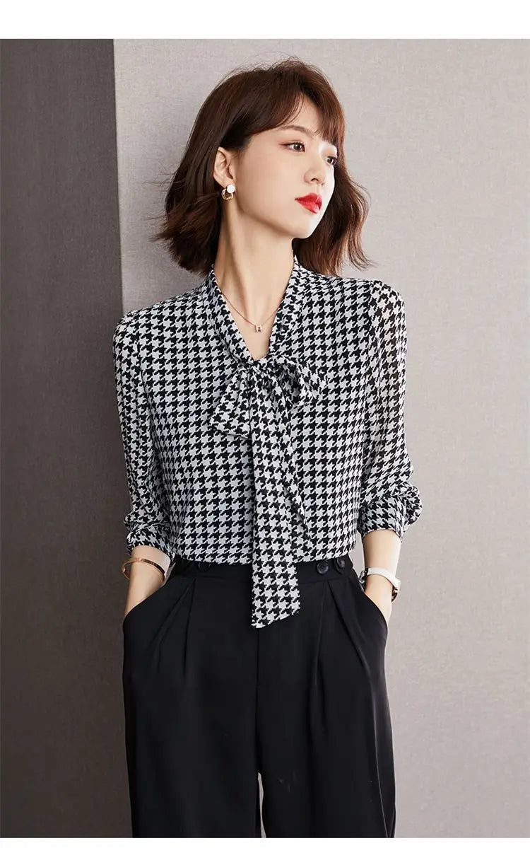 Lente Herfst Sjaalkraag Mode Lange Mouw Blouse Dames High Street Casual