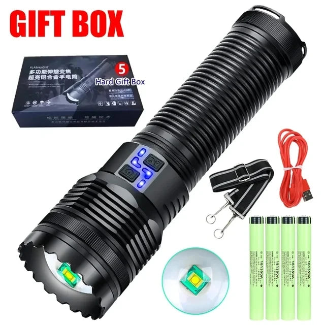 100W krachtige LED-zaklamp, ultraheldere tactische zaklamp met groot bereik, USB