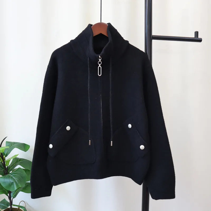 Herfst Winter Casual Losse Alle Maten Rits Gebreide Cardigan Rias Party Rood