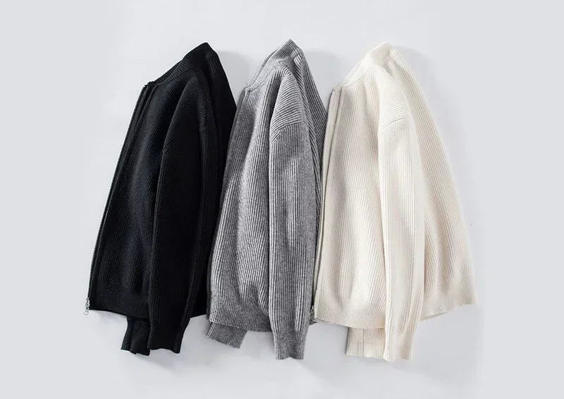 Man Clothes Coat Zipper Plain Knitted Sweaters for Men Jacket Zip up Cardigan
