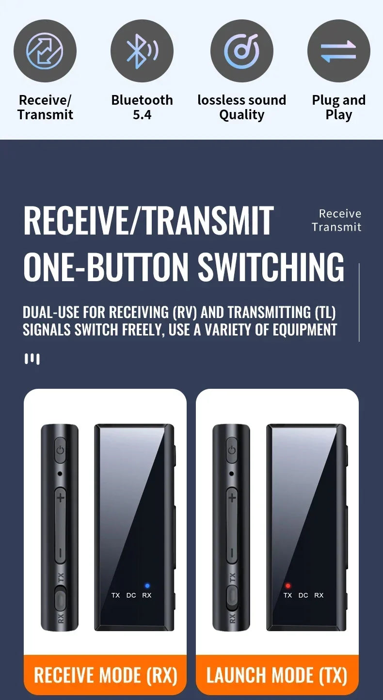 2-in-1 Bluetooth 5.4 audio-ontvanger, zender, stereomuziek, draadloze adapter