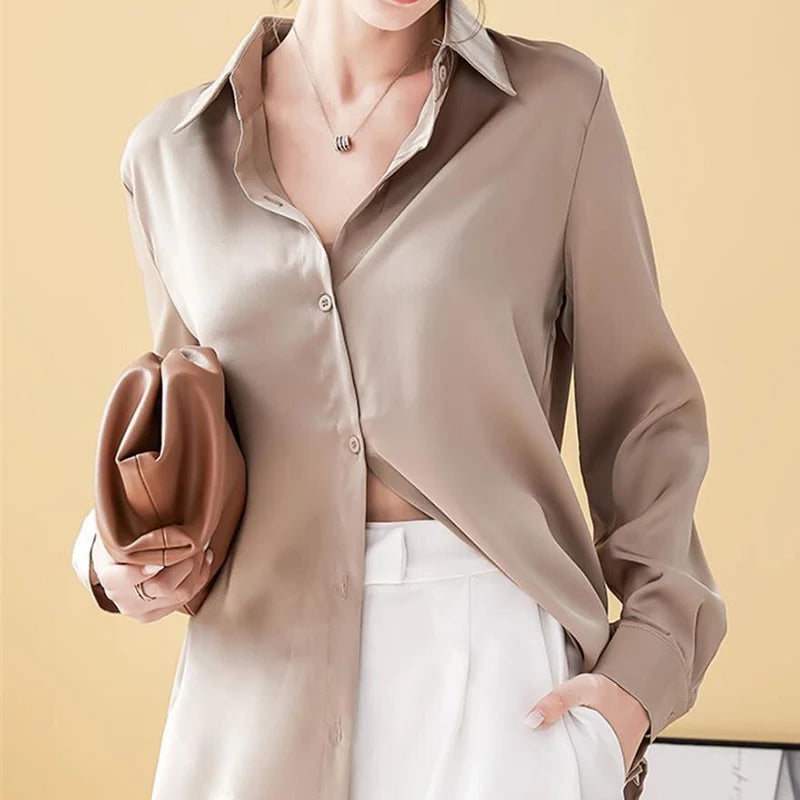 Temperament Vlek Blouses voor Vrouwen Knoopjes Lange Mouwen Dames Kantoor