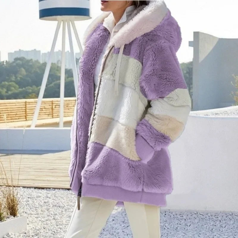 Oversized jas voor dames, herfst/winter, warme, zachte capuchon met capuchon