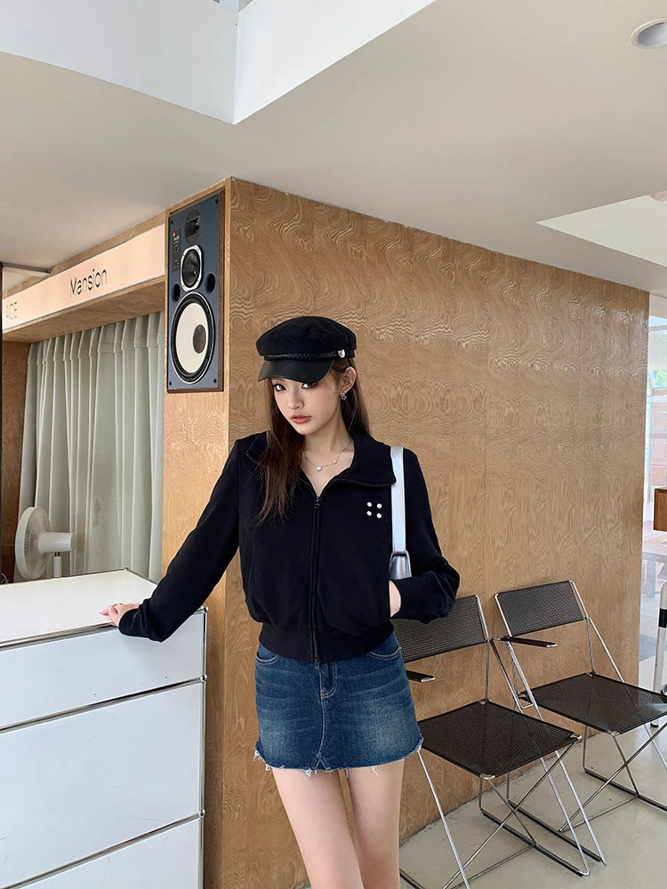 Coltruien voor dames, effen ritsontwerp, chique Koreaanse stijl, eenvoudig