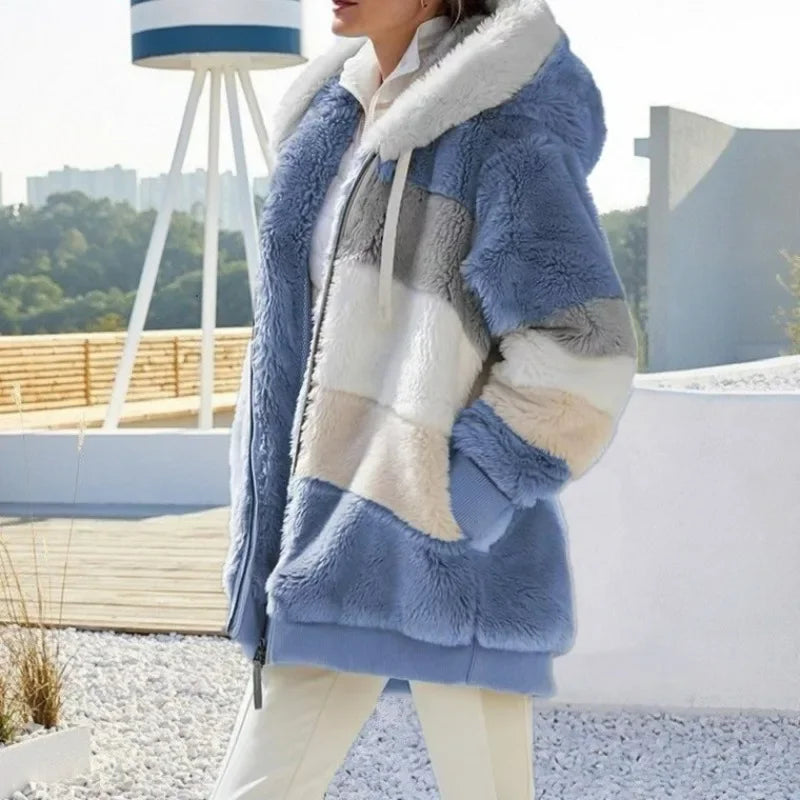 Oversized jas voor dames, herfst/winter, warme, zachte capuchon met capuchon