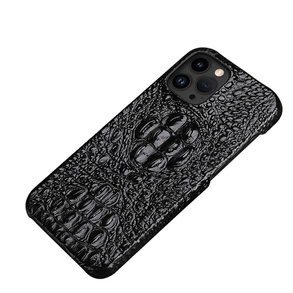 Leren telefoonhoesje voor iPhone 15 Pro Max hoesje met 3D krokodillenpatroon