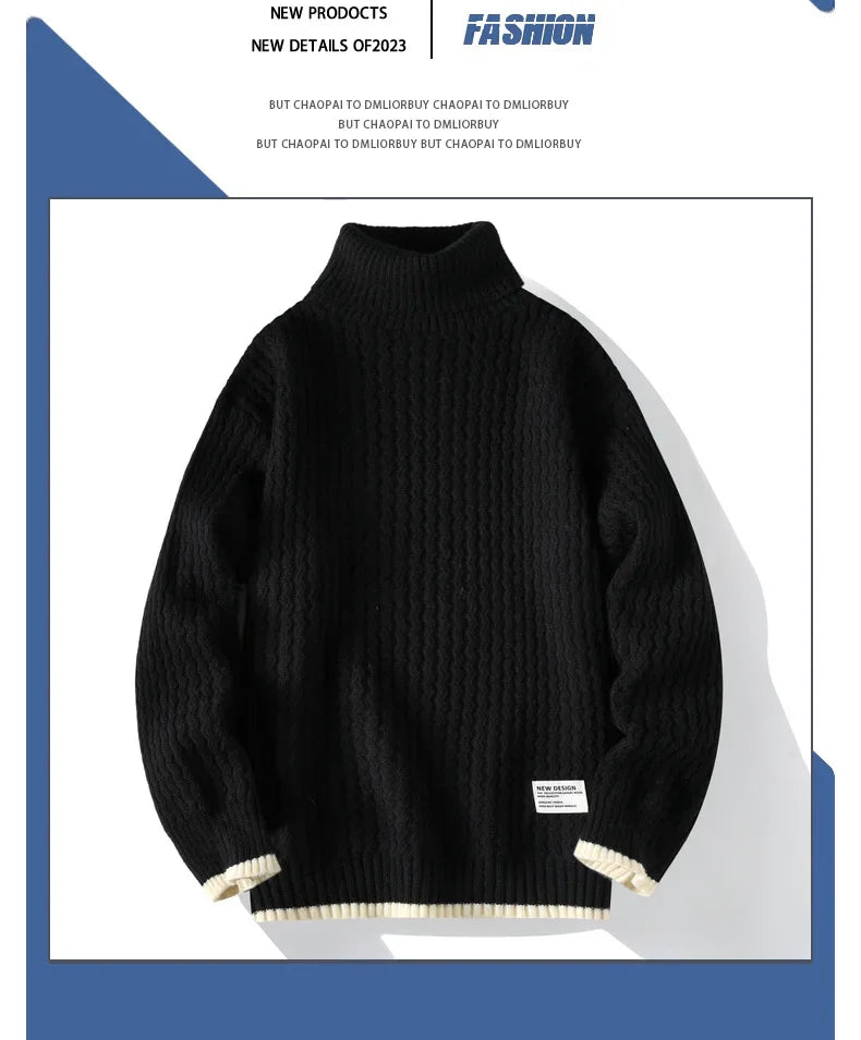 Thickened Loose Men s Knitted Sweater Autumn Winter High Collar Cable Knit Casual Outerwear Base