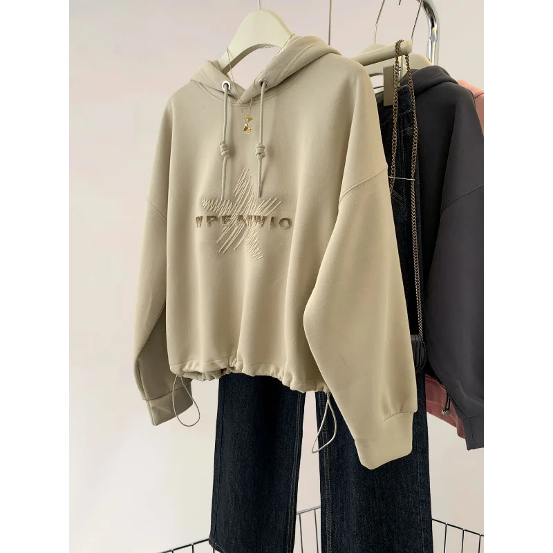 American Retro Hooded Sweatshirt Women in Spring and Autumn Design Feel Loose and Lazy Versatile Top