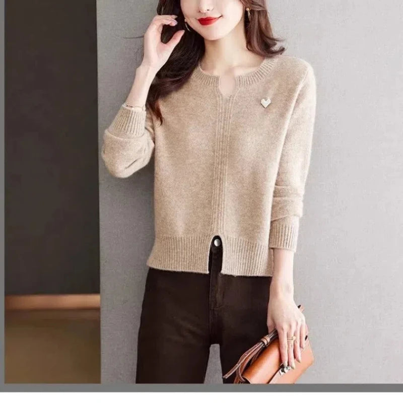 Kantoordames Dameskleding Herfst Winter O-hals Effen Kleur Trui Lang