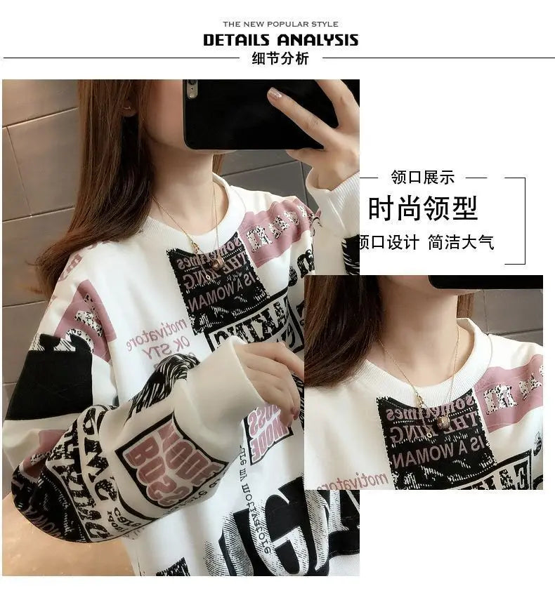 Long Sleeved Loose Plus Size Fashionable Age Reducing Hoodie Style for Chubby Girls Retro Western