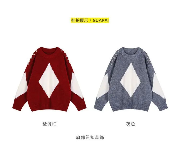 Kerstrode losse trui voor dames, herfst- en wintermode, gebreide top, dik