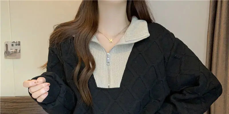 Driedimensionale sweatshirt met rits voor dames, herfst- en wintertop