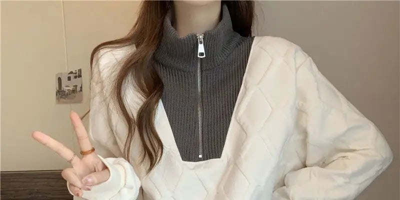 Driedimensionale sweatshirt met rits voor dames, herfst- en wintertop