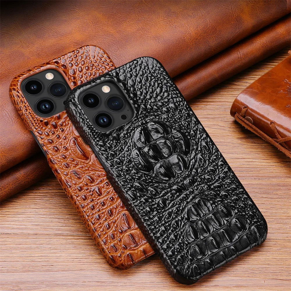 Leren telefoonhoesje voor iPhone 15 Pro Max hoesje met 3D krokodillenpatroon
