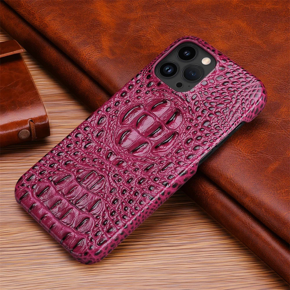 Leren telefoonhoesje voor iPhone 15 Pro Max hoesje met 3D krokodillenpatroon
